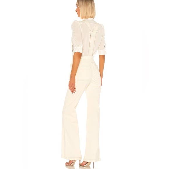 FRAME NWOT Cream Ecru Denim High Waist Flare Overalls Utility Jumpsuit, Size S - Picture 3 of 14
